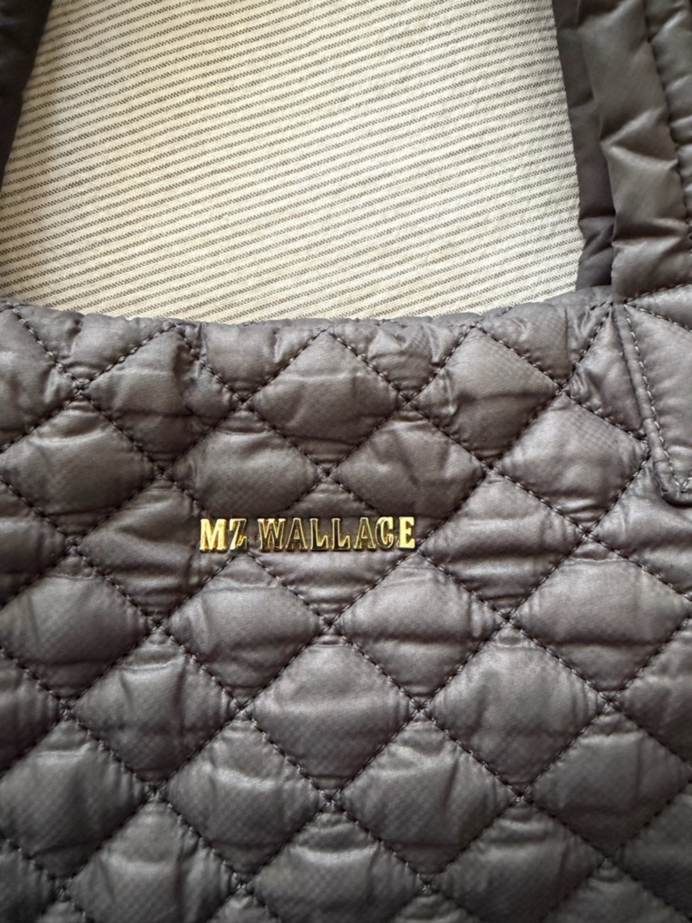 MZ Wallace Quilted Gray Tote with Gold Logo - Picture 6 of 11